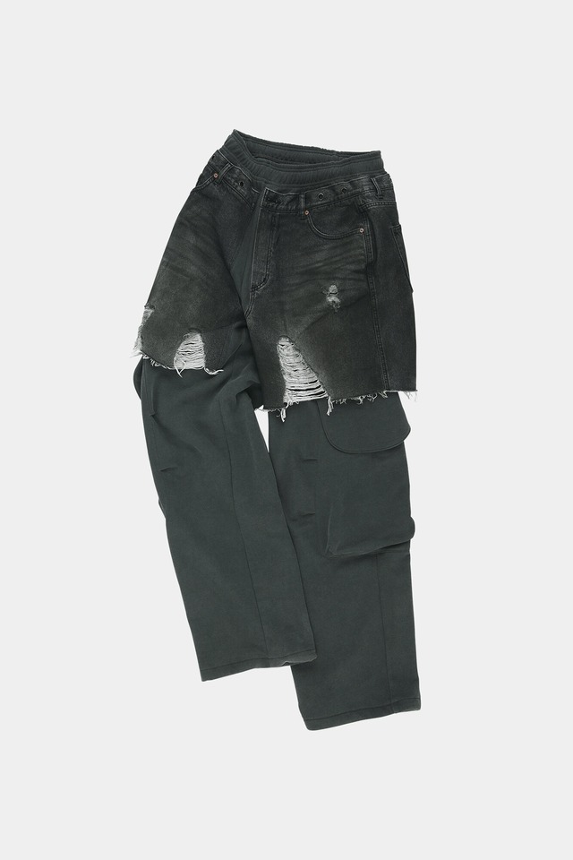 [ANDERSSON BELL] UNISEX RUGGED DENIM-INSET SWEATPANTS apa861u(BLACK) 正規品 韓国ブランド 韓国通販 韓国代行 韓国ファッション ANDERSSONBELL アンダーソンベル 日本 店舗