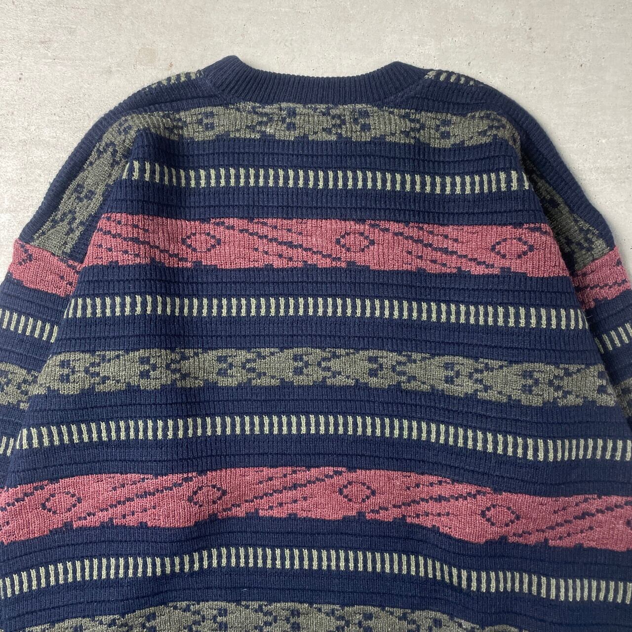 SAN REMO アクリルニットセーター 総柄ニット メンズXL相当 古着 3D