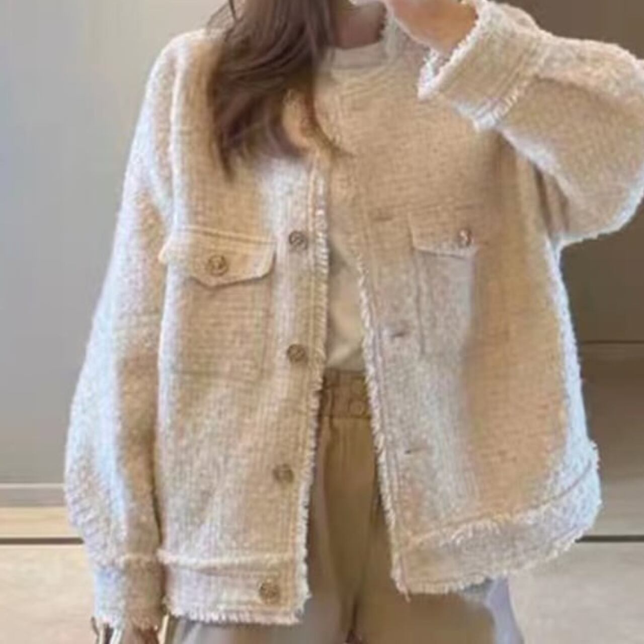 ノーカラー ブークレ ジャケット 3412838