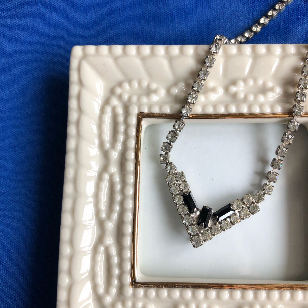 clear & black rhinestone V design necklace[n-365 clear & black rhinestone V design necklace[n-365