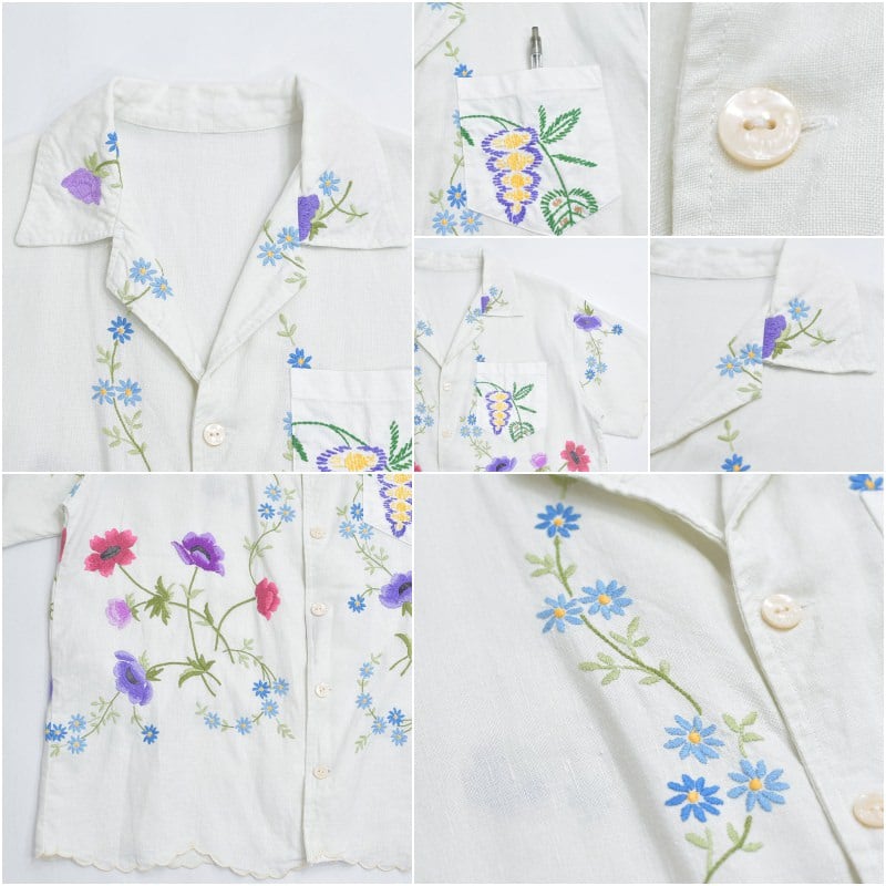 レディース 刺繍 スカラップ 古着 花柄 カラフル