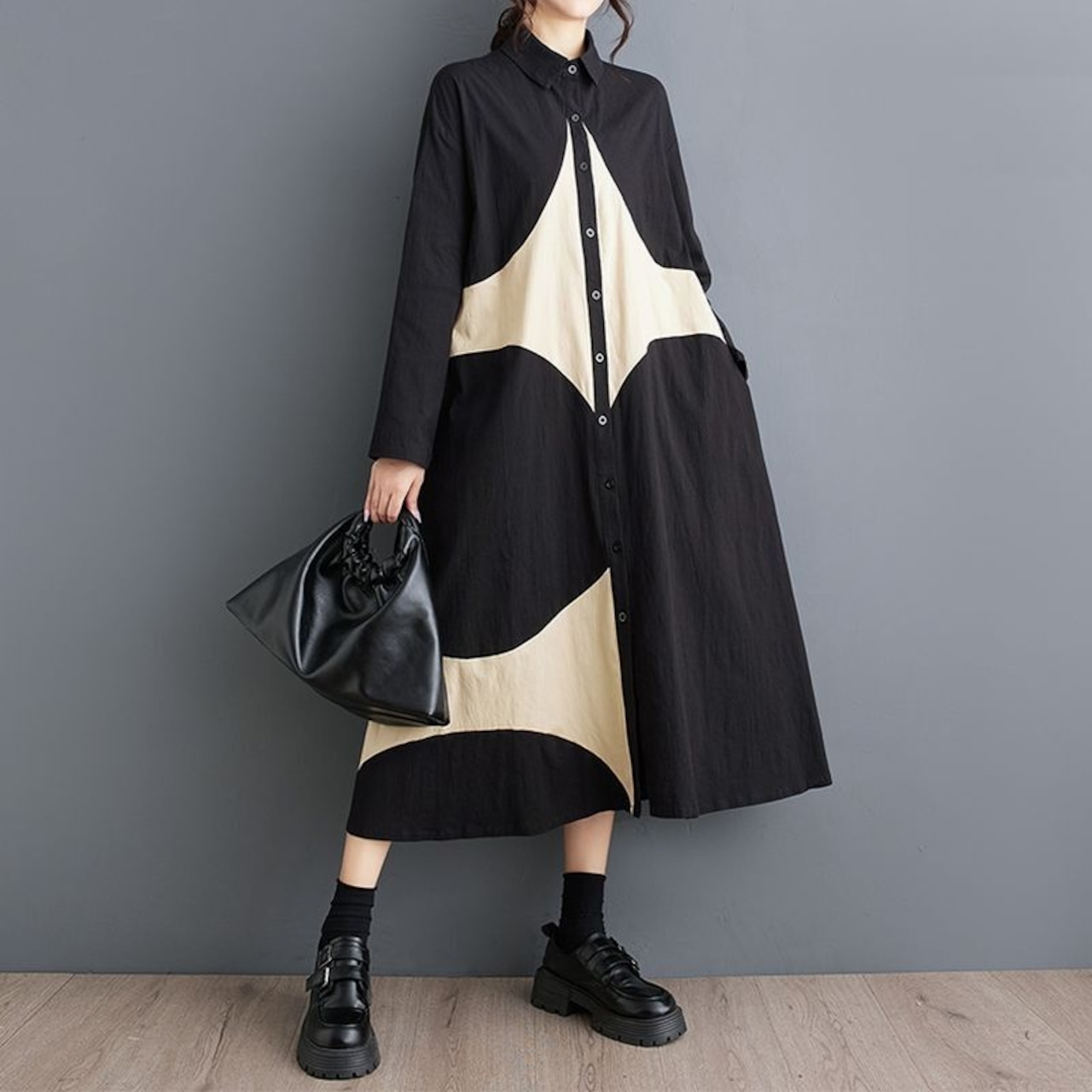 バイカラー配色 デザイン シャツワンピース 00330