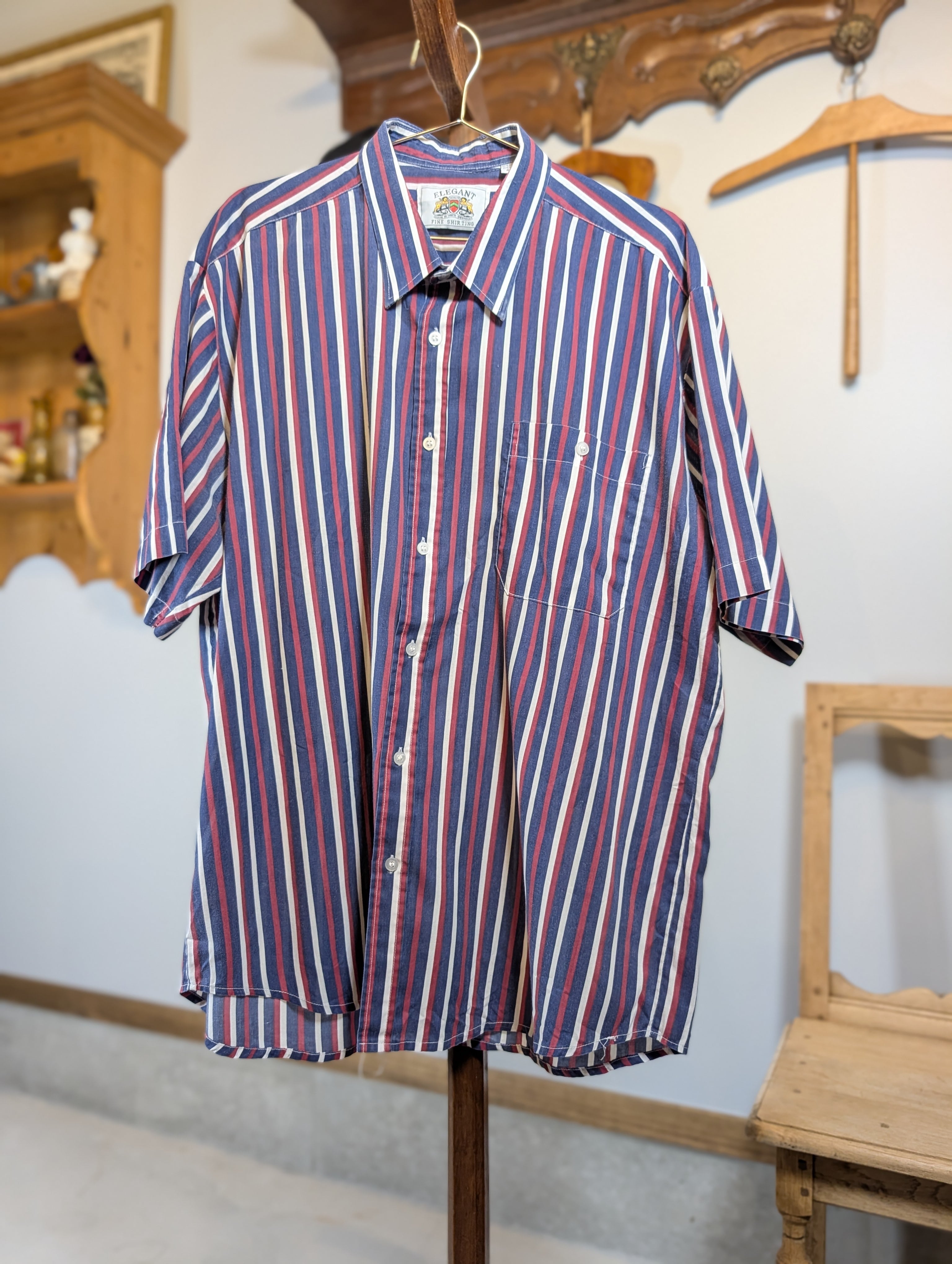 1990s Euro ELEGANT Red Navy Stripe Shirt