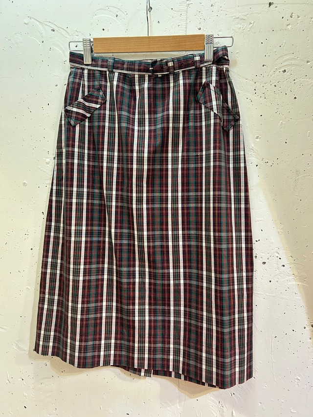 50s wine red  check skirt with belt