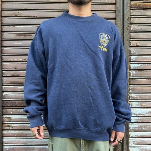 00s フルーツオブザルーム スウェット トレーナーNYPD ネイビー 2XL ヴィンテージ Fruit of the Loom ミリタリー クルーネック 90s