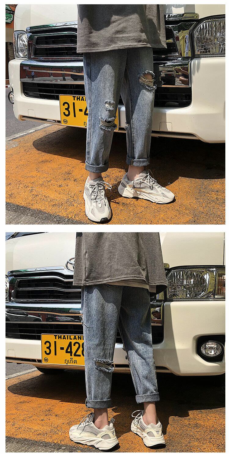 全1色 デニム パンツ ストレート カジュアル ダメージ おしゃれ