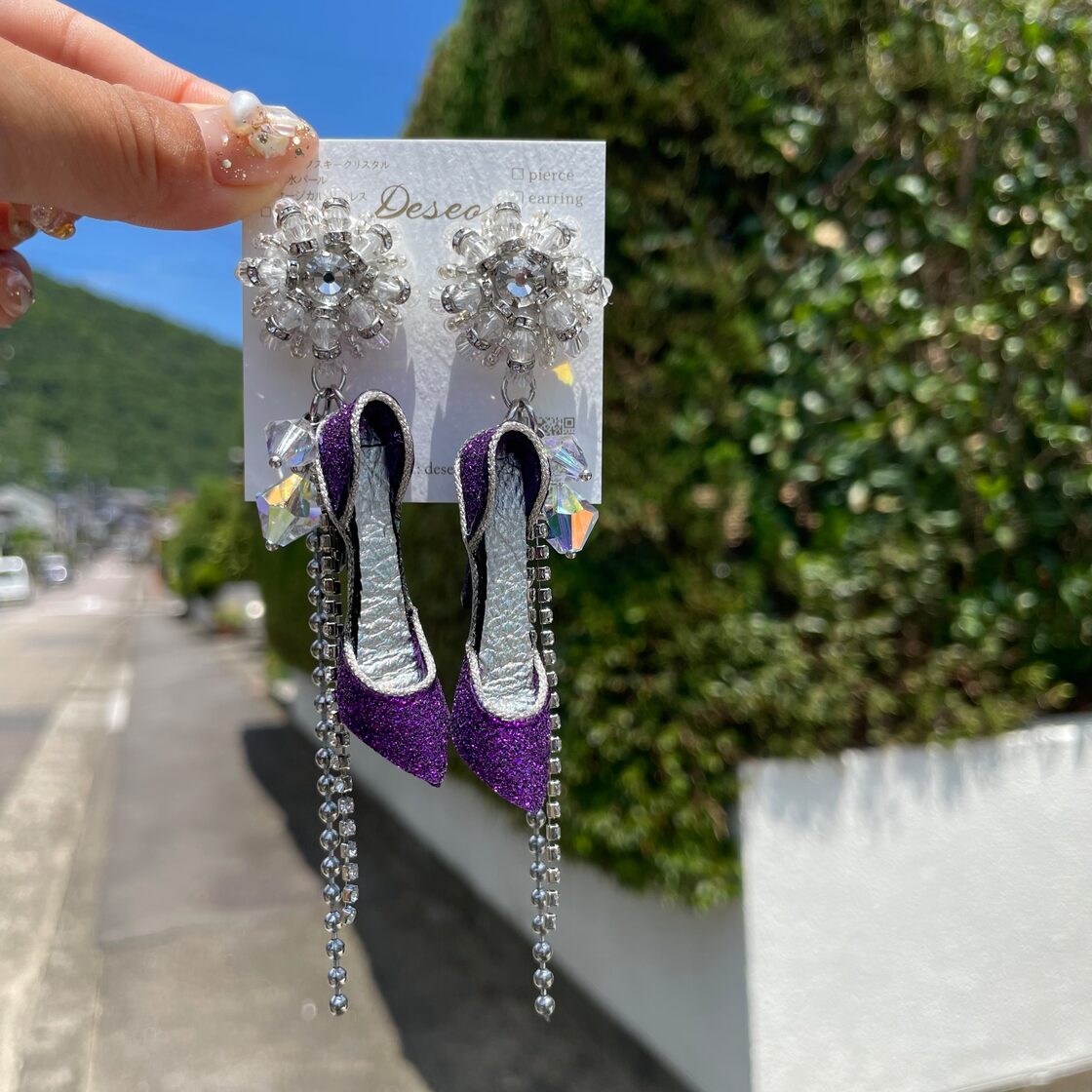 ラメ☆パープルハイヒール❤️ハイヒールピアス ハイヒールイヤリング 