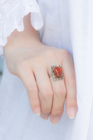 【Run Rabbit Run Vintage 】Orange stone ring