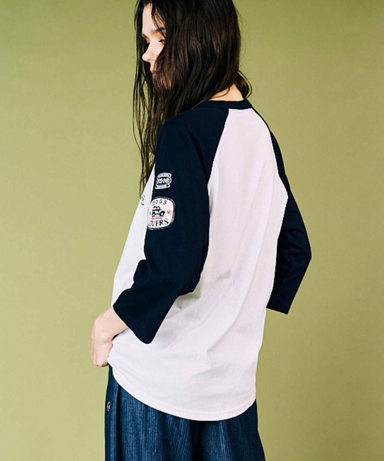 DOGS LOVERSプリントラグランスリーブTシャツ (NAVY)　CQ-49021