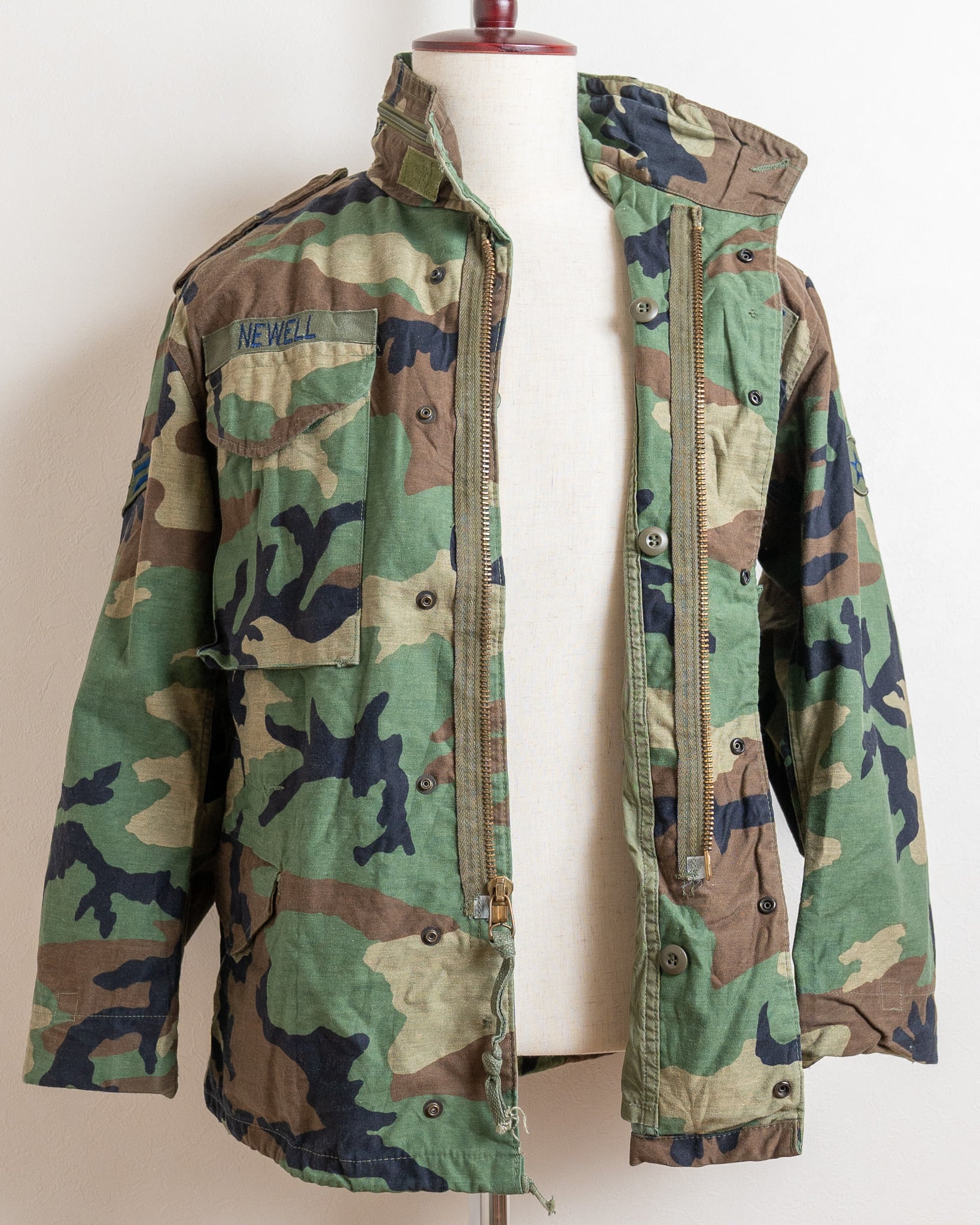 80s US ARMY M-65 3rd ウッドランドカモ ブラスジップ M