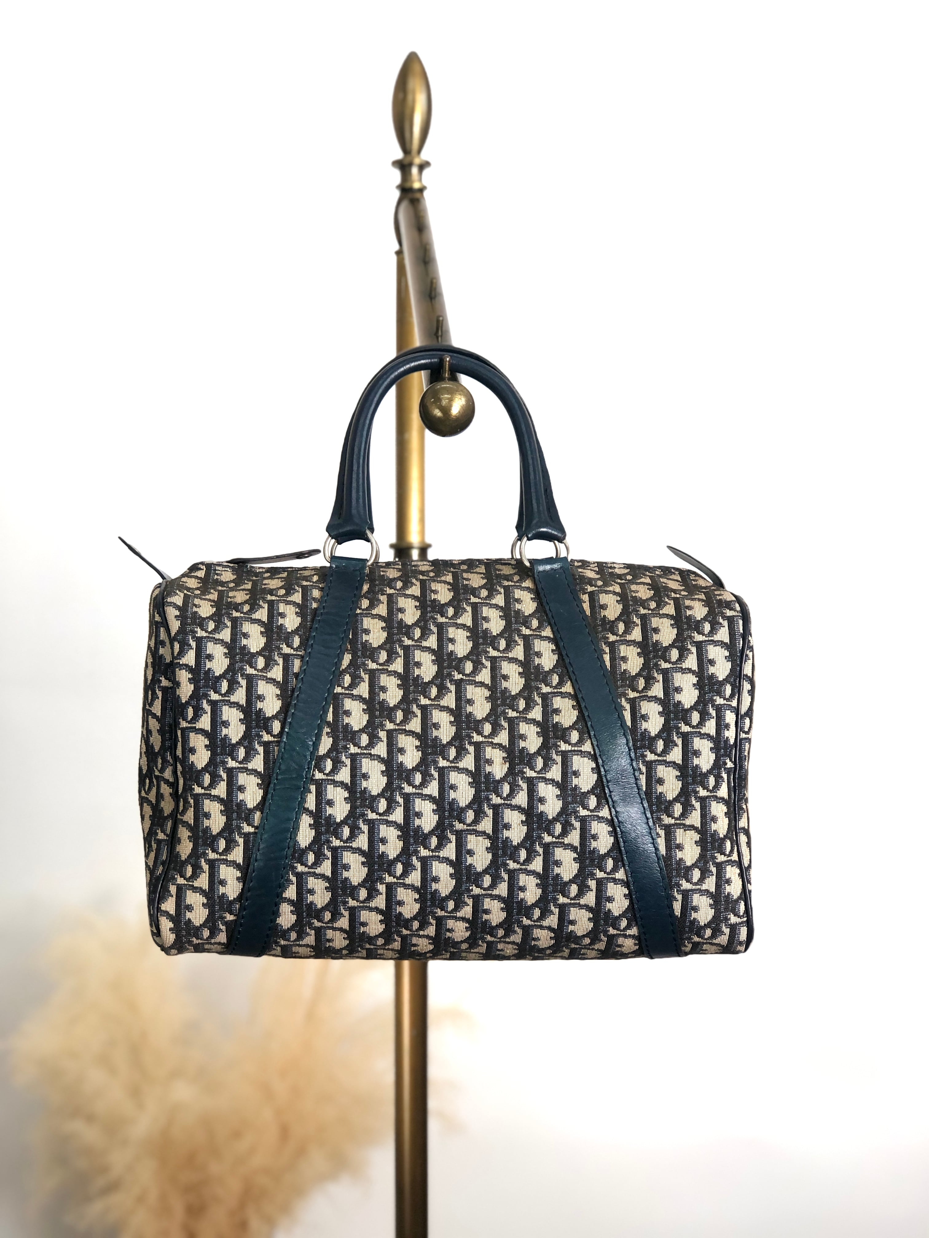 Christian Dior クリスチャン ディオール トロッター ハンドバッグ ネイビー キャンバス レザー ボストンバッグ vintage ヴィンテージ オールド fw6xn6