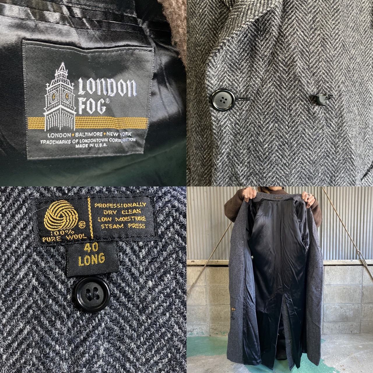 USA製 LONDON FOG ロンドンフォグ ウールマキシコート ダブルブレスト 