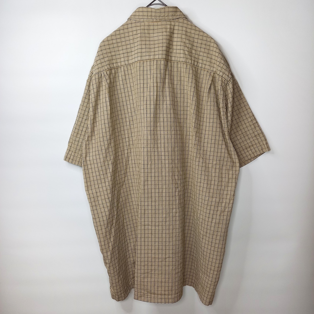 コロンビア　インド綿　S/Sシャツ　チェック　オーバーサイズ　カーキ　XL