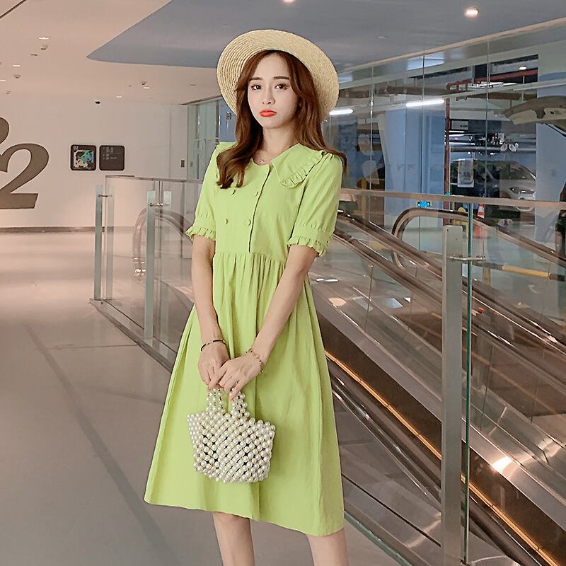 【新作】【送料無料】 マタニティウェア2019夏の新しいスタイルのコットンとリネンのラペルマタニティドレスルーズミドルレングス授乳ドレス-アリババ サマー 夏物 expec225456446480