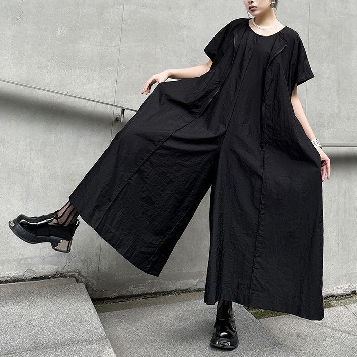 ASYMMETRIC ZIPPER WIDE LEG DRAPED JUMPSUIT M-18115