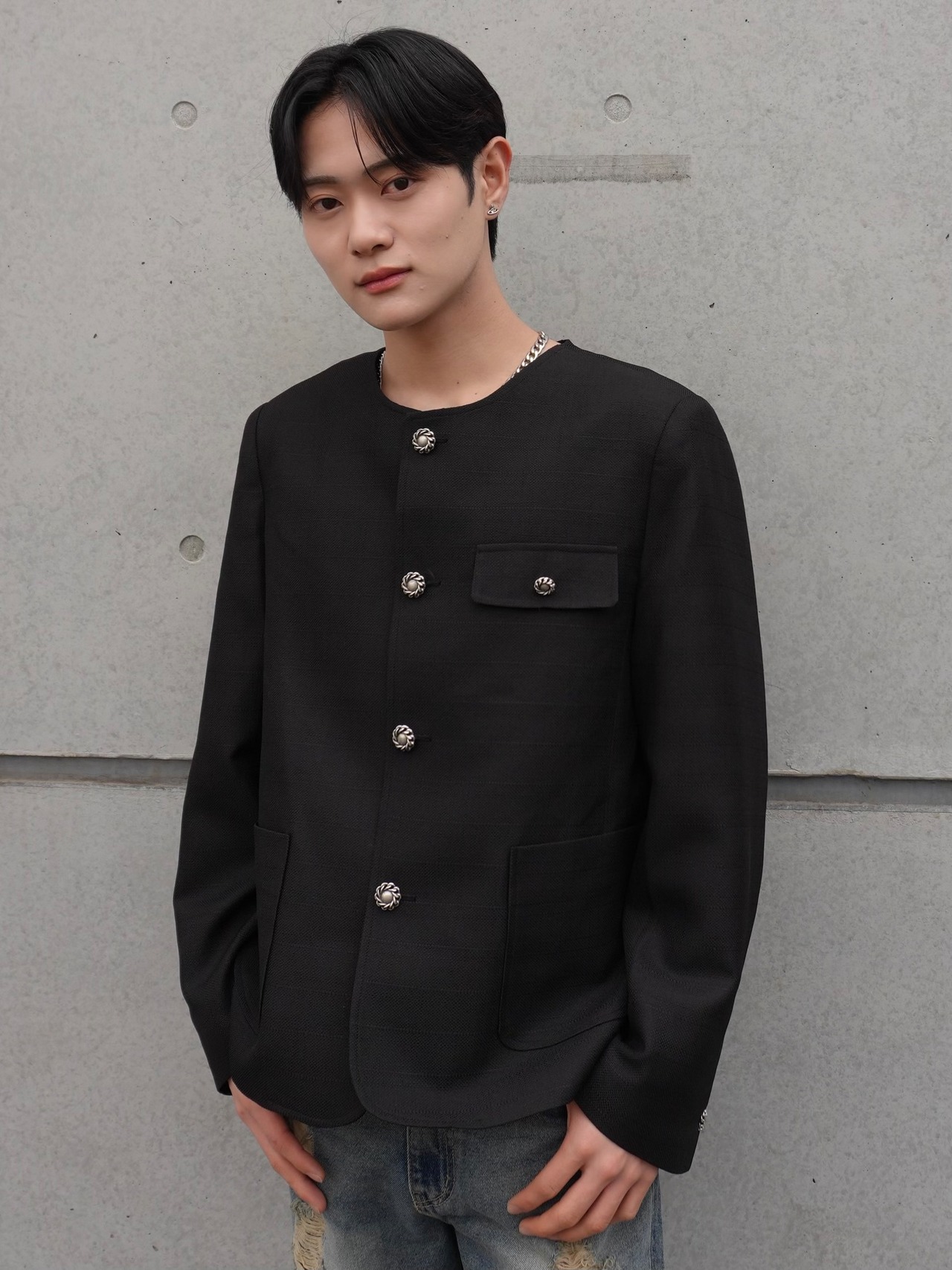 【ALUDE SELECT】sliver antique button tweed jacket(2color)