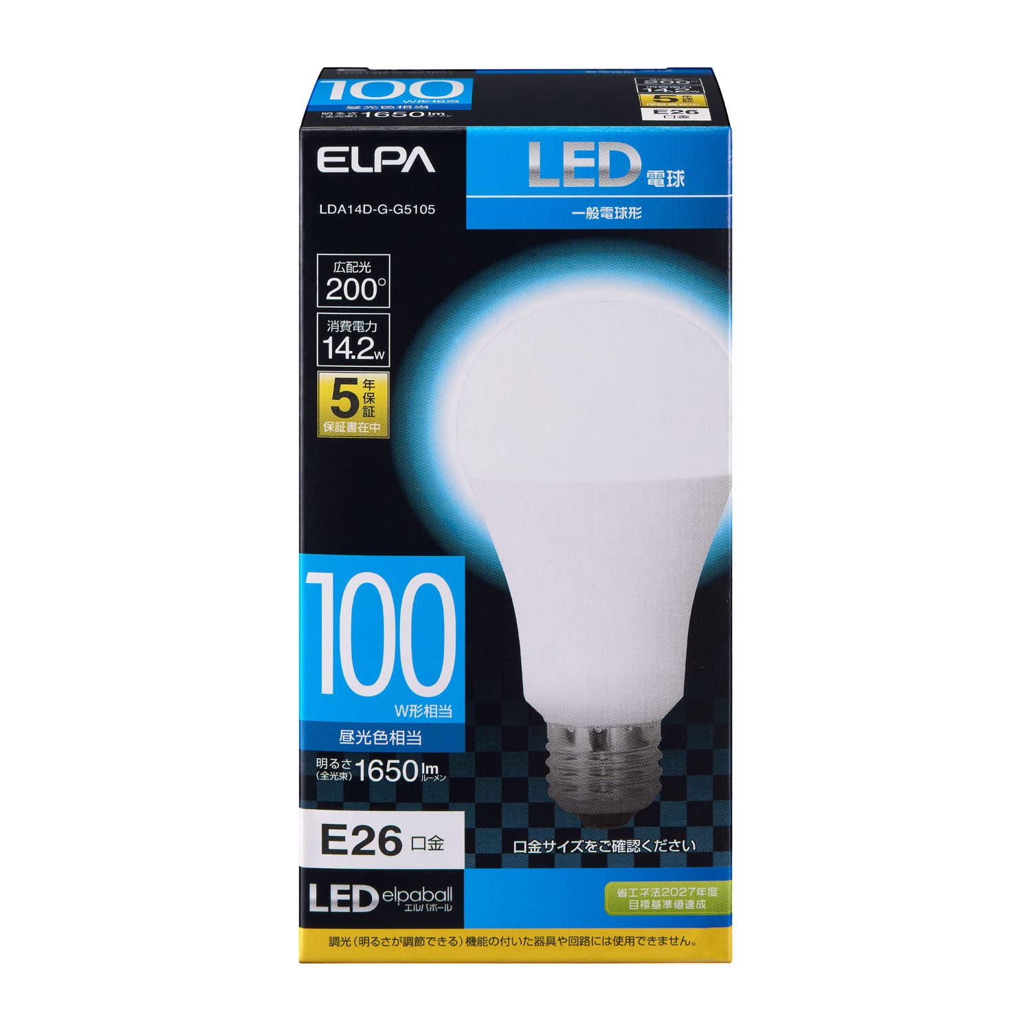 【新着特価】エルパ LED電球 電球形 A形 広配光 口金E26 100W形 昼白色 5年 LDA14D-G-G5105