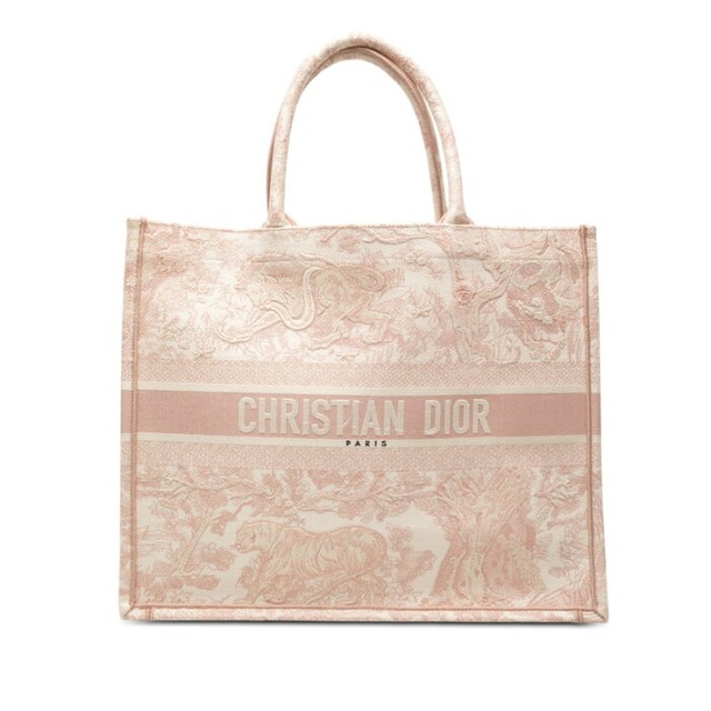 ディオール トワル ドゥ ジュイ リバース エンブロイダリー ブックトート ラージ トートバッグ ピンク キャンバス レディース Dior 【中古】