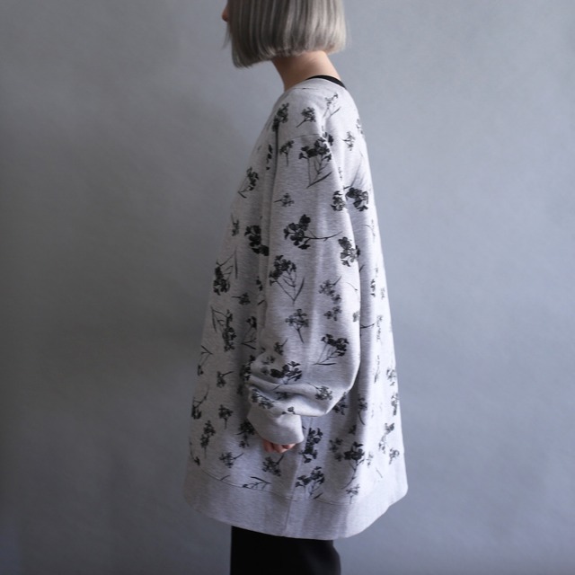"墨絵" flower art pattern big silhouette sweat