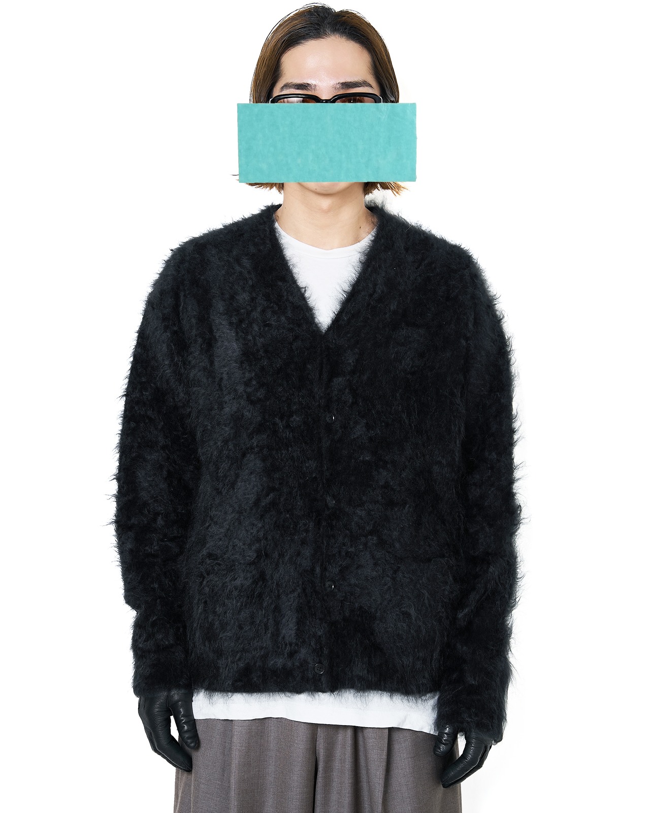 ssstein "CASHMERE SHAGGY KNIT  V NECK CARDIGAN〔BLACK〕"