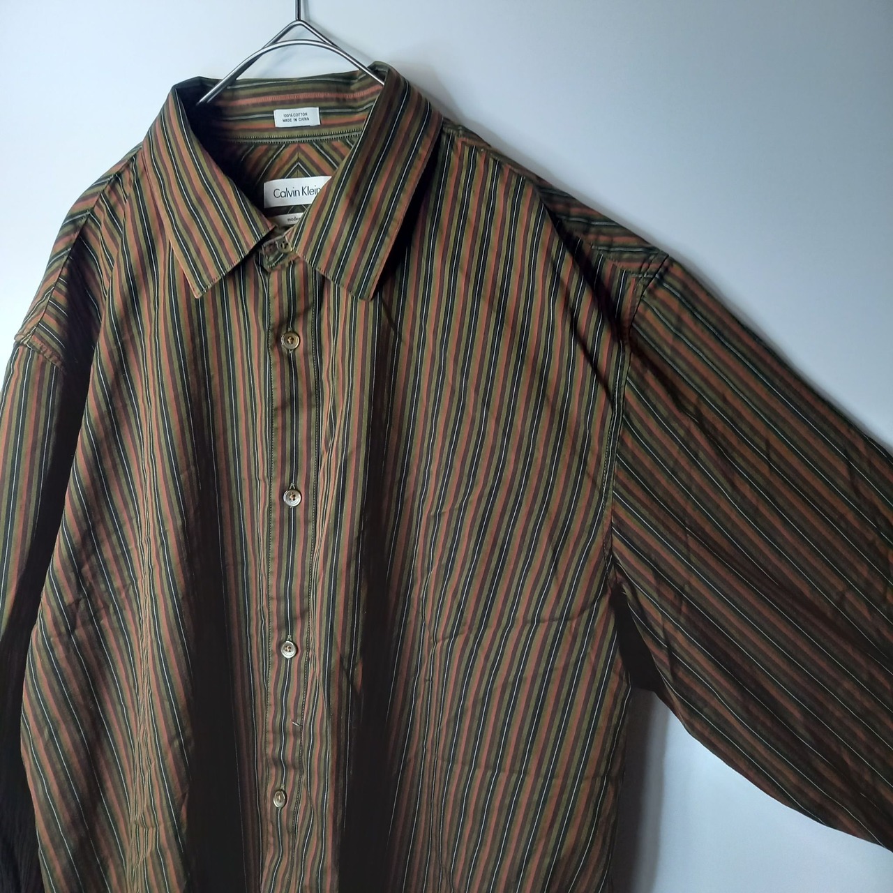 カルバンクライン　ストライプ　シャツ　オーバーサイズ　コットン　ブラウン　XL