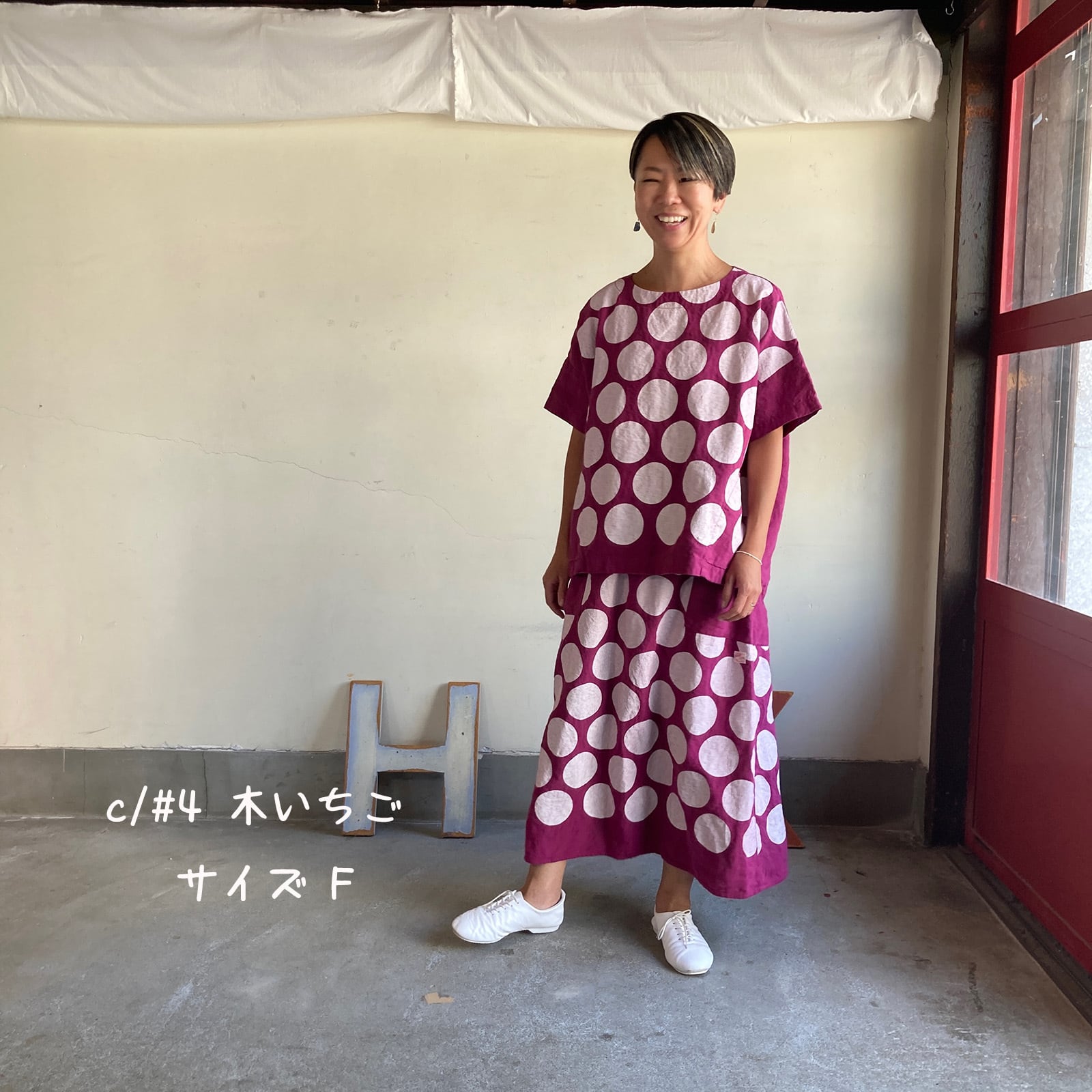 水玉半袖Tシャツ Girl'sベルギーリネン大きな水玉 61S18 サイズ F | 快晴堂