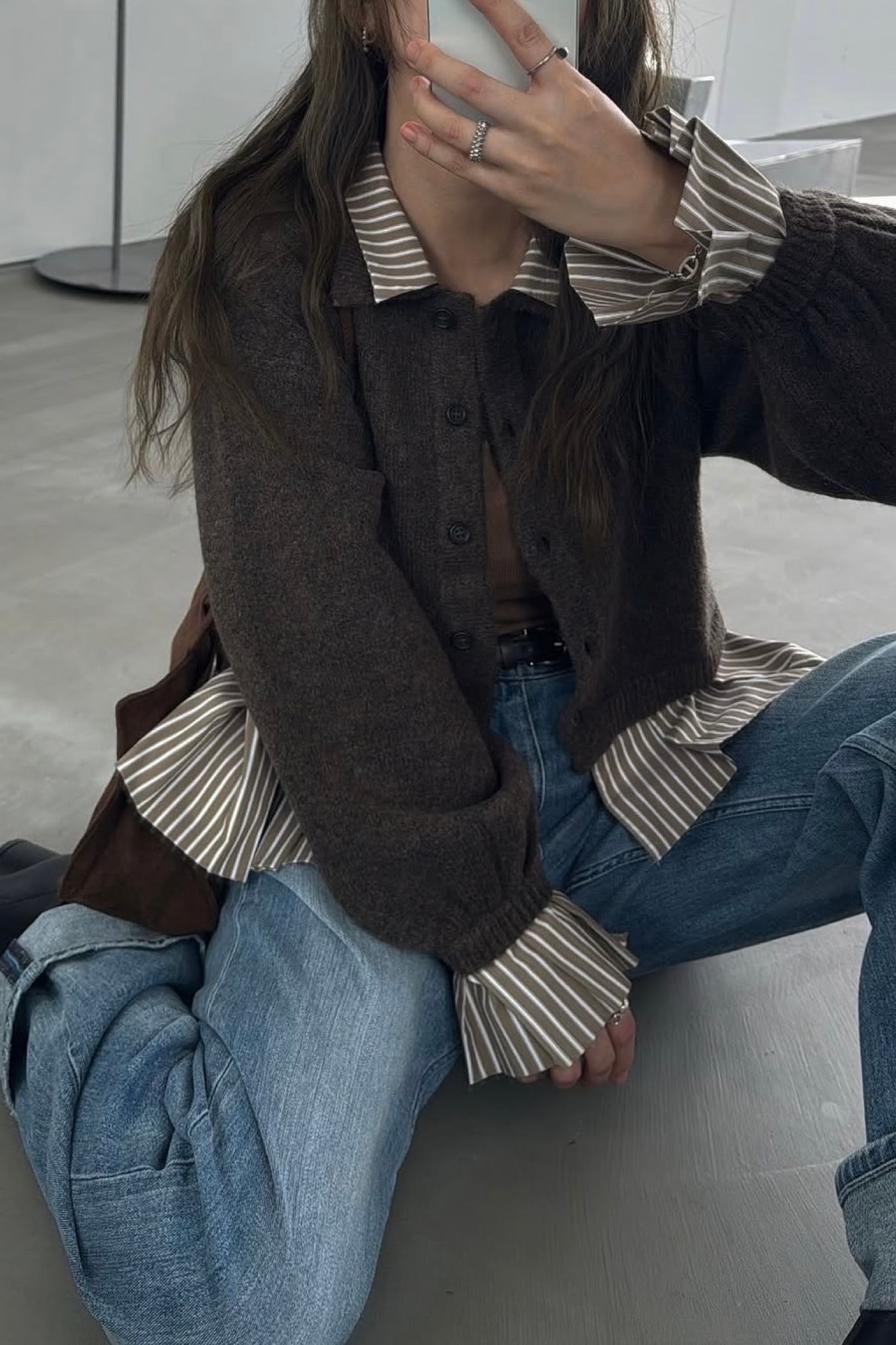 WILLFULLY shirt docking pleats frill cuffs knit CD ドッキング