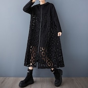 レース切り替え ロングパーカーコート 00031