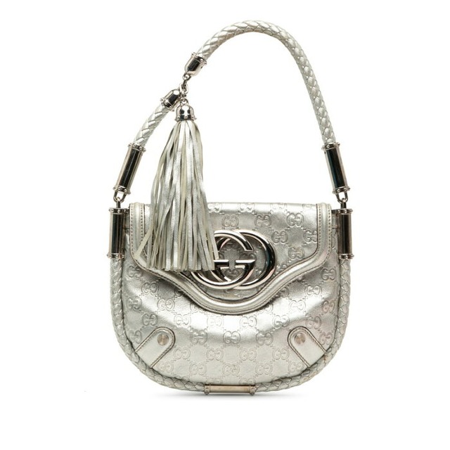 グッチ グッチシマ タッセル ハンドバッグ 167733 シルバー レザー レディース GUCCI 【中古】