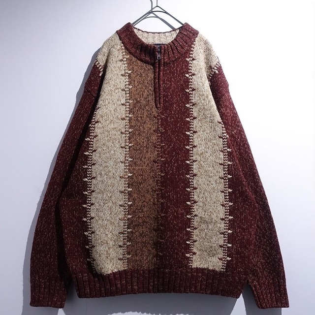 Multicolor Switching Design Half-Zip Knit