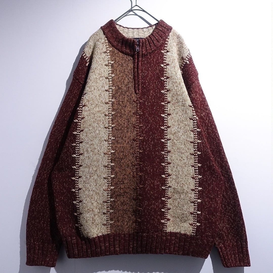 Multicolor Switching Design Half-Zip Knit