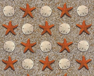 USAコットン Saltwater 海辺のコラージュSand ベージュ