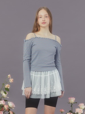 [MARGARIN FINGERS] STRIPE OFF SHOULDER T-SHIRT (LIGHT BLUE) 正規品  韓国 ブランド 韓国ファッション 韓国代行 マーガリンフィンガーズ 日本 店舗