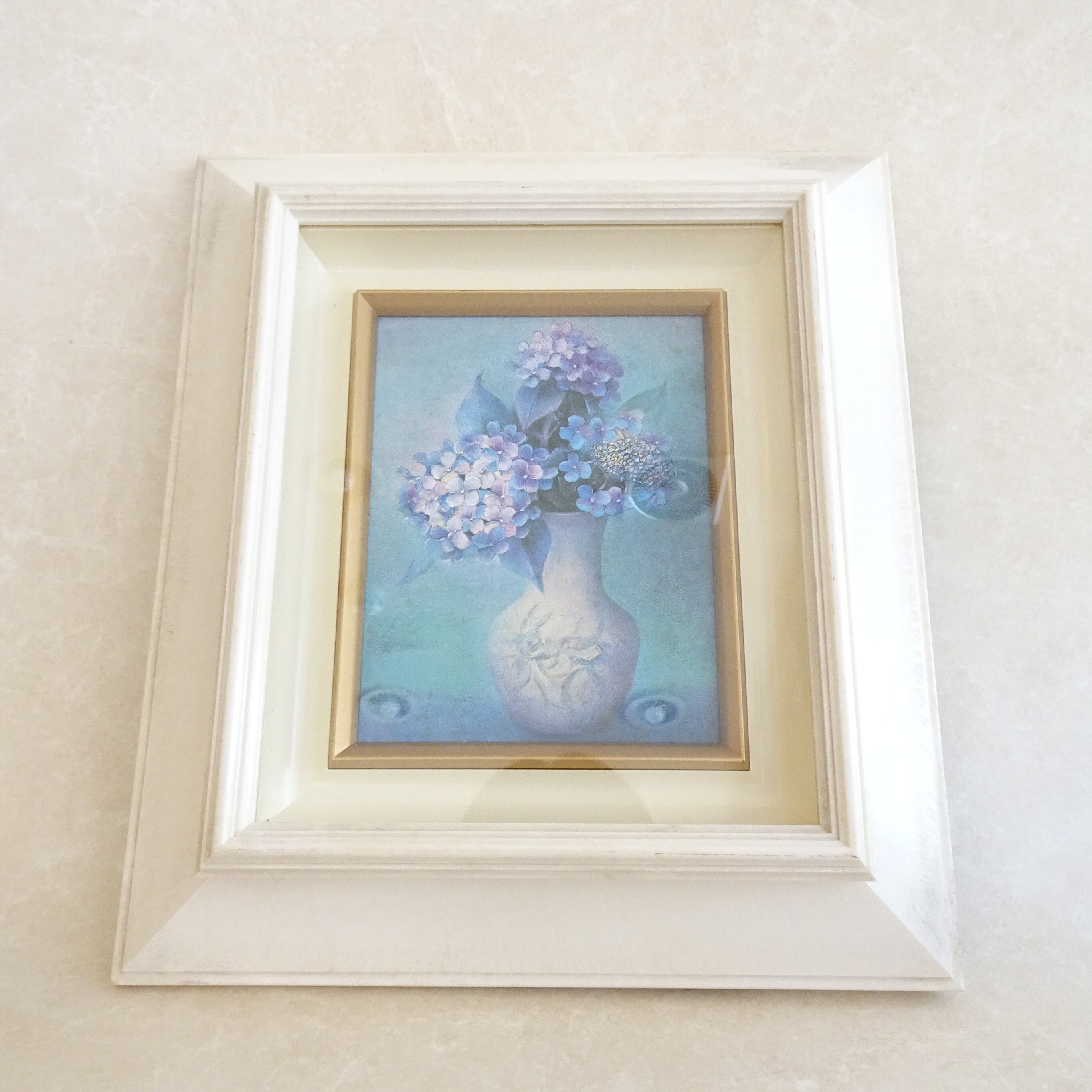 アイボリーフレームのあじさい絵画