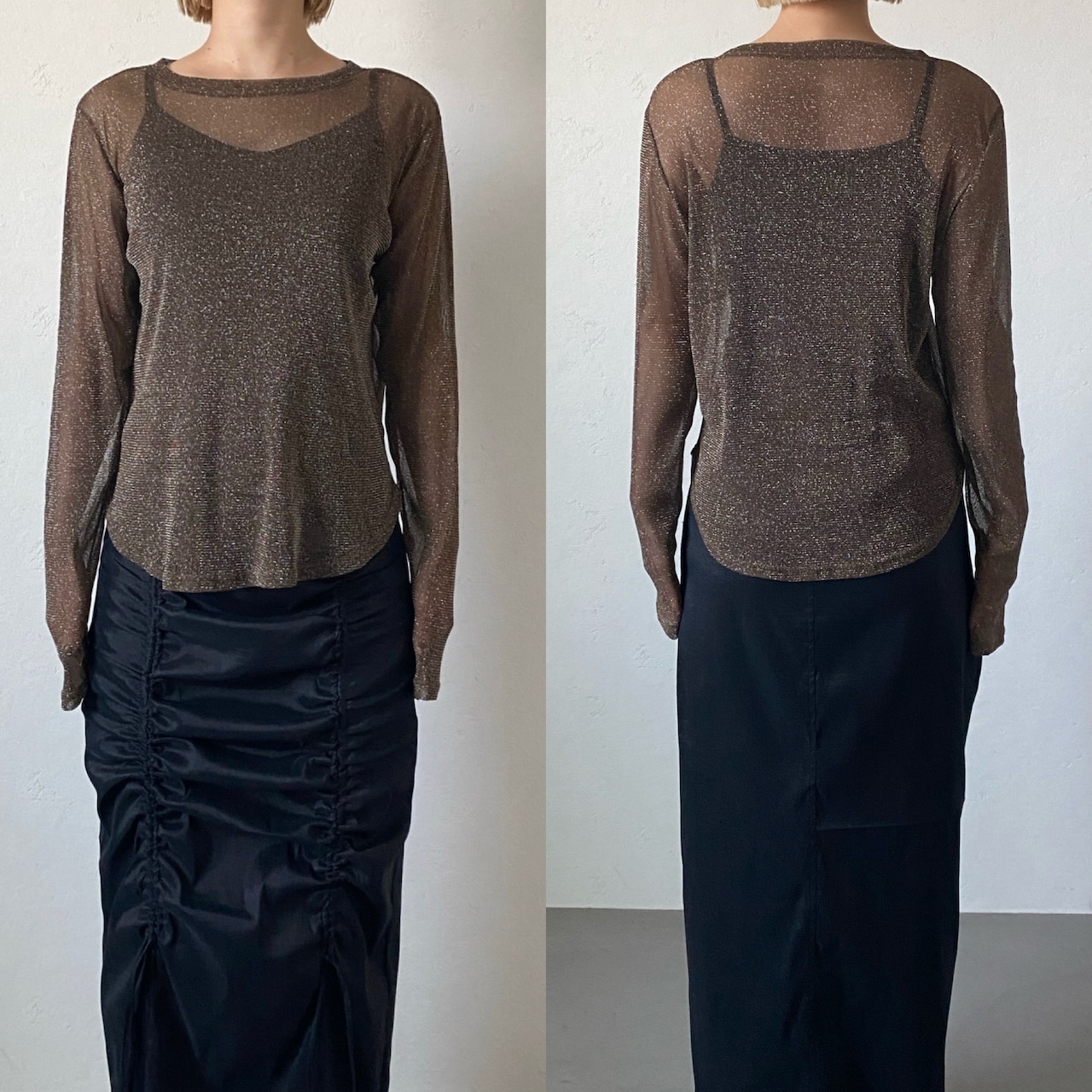 glitter sheer crewneck tops/moca