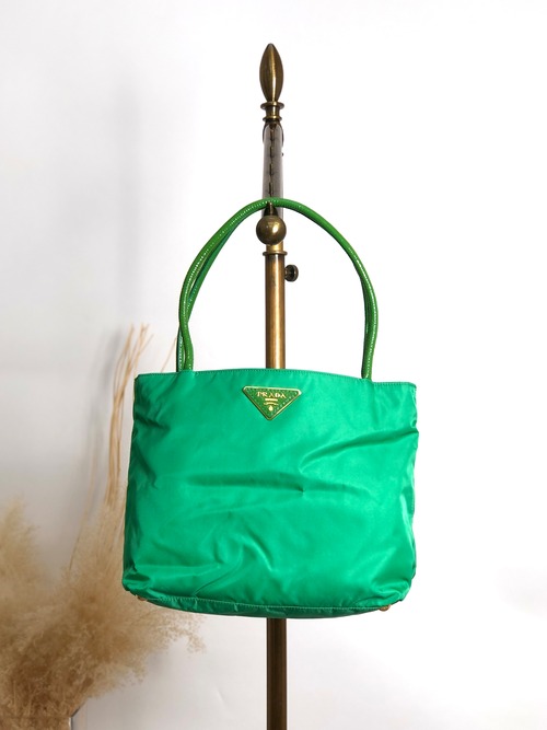PRADA プラダ ハンドバッグ グリーン トライアングルロゴ ナイロン トートバッグ vintage ヴィンテージ オールド paupzp