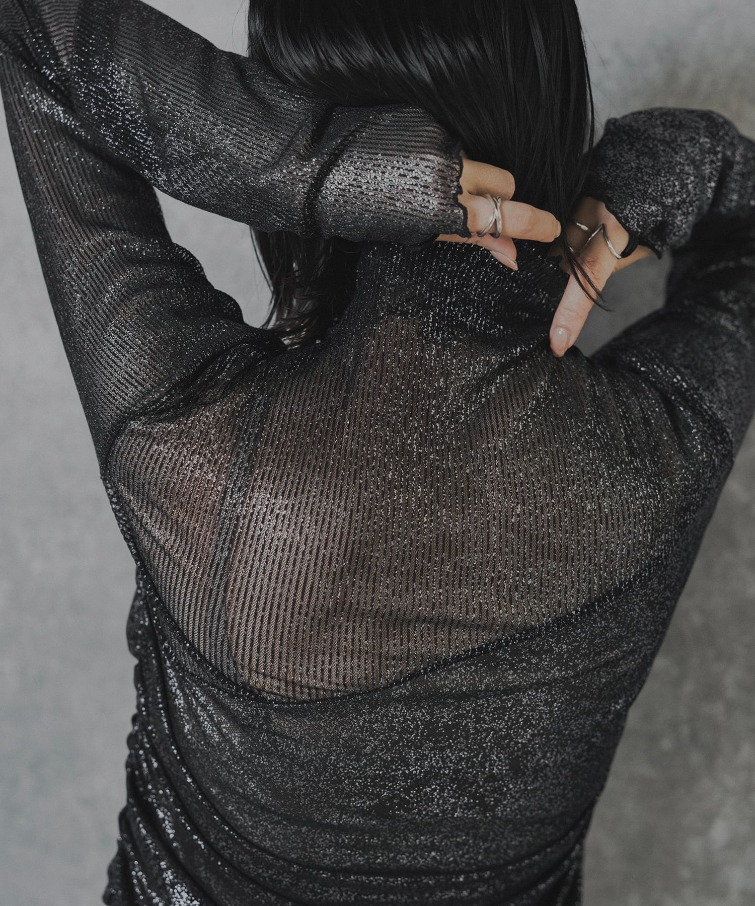 GLITTER PRINT SHEER TOPS (BLACK) | ANOGH
