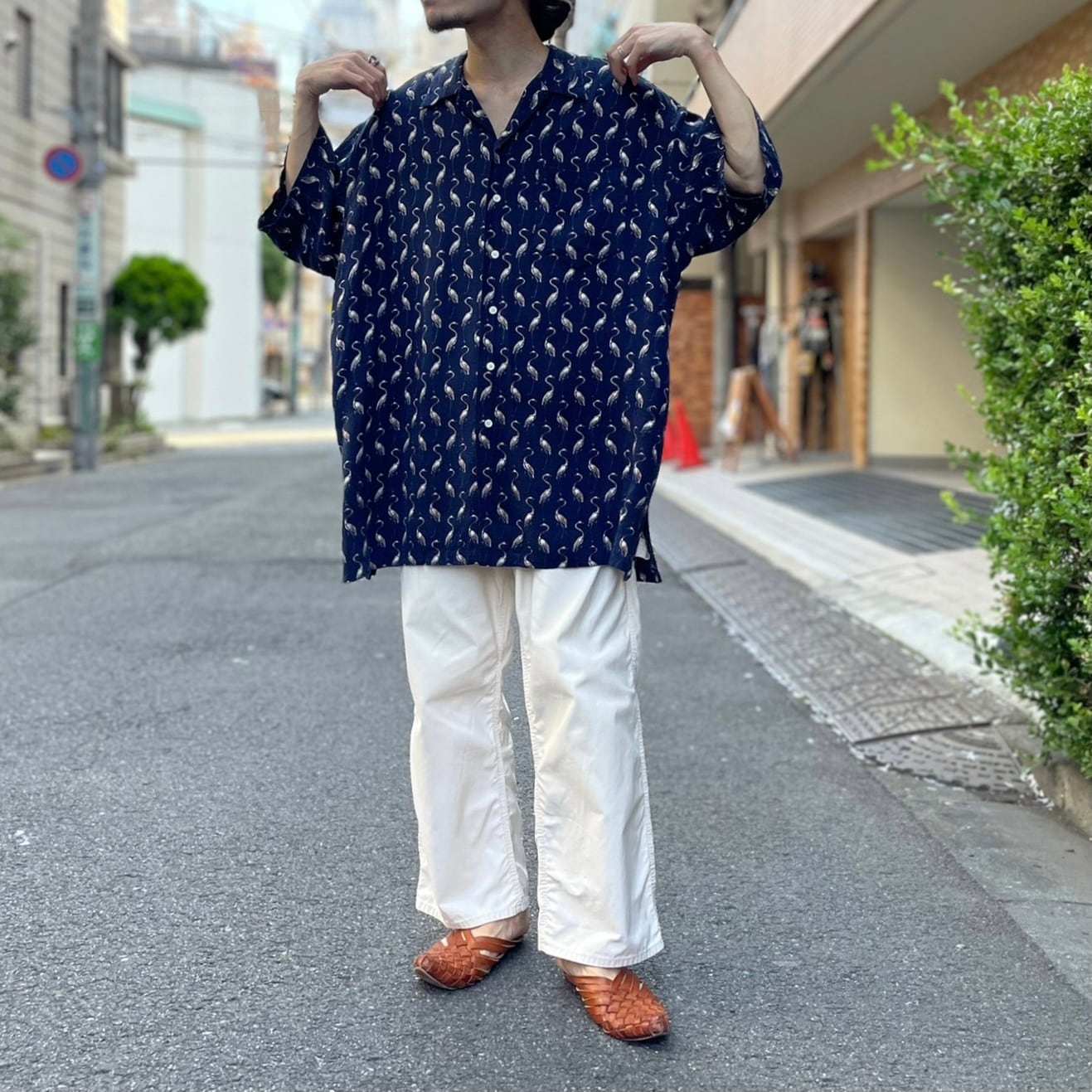 Polo by Ralph Lauren S/S 100%レーヨン フラミンゴ 総柄オープン 