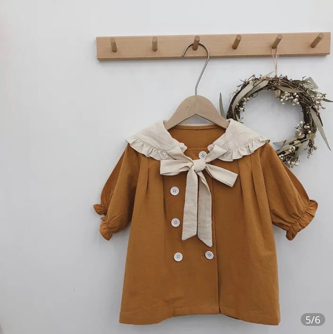 フリル襟ビックシルエットワンピース》》》》》》ワンピース リボン 海外子供服 韓国 女の子 キッズファッション ドレス ナチュラル プチプラ