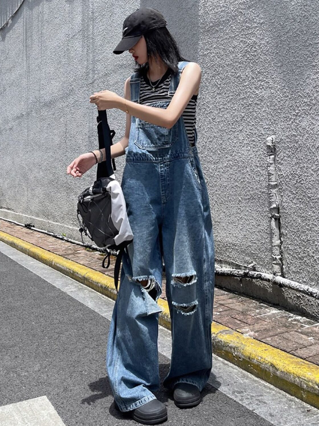 ダメージ加工つなぎ ダメージデニム ダメージサロペットパンツ デニム 