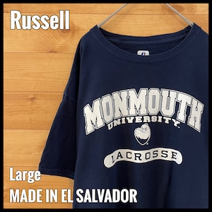 【Russell】カレッジ モンマス大学 MONMOUTH UNIVERSITY プリント Tシャツ アーチロゴ ラクロス L US古着