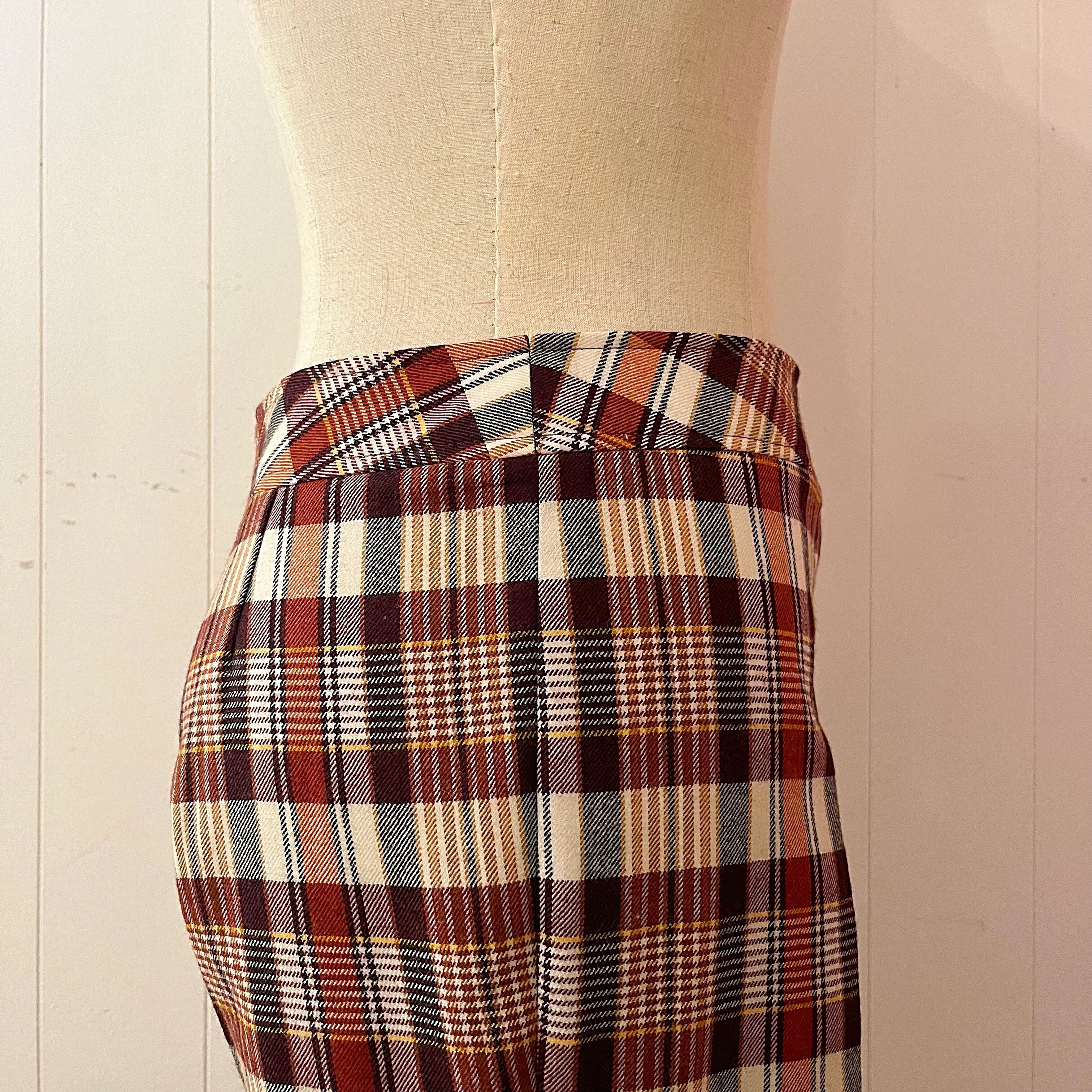 orange brown check bell bottom pants