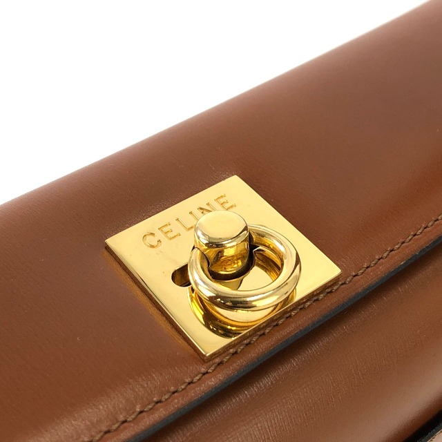 CELINE セリーヌ　ガンチーニ　ロゴ　レザー　ボックス　ハンドバッグ　ブラウン　vintage　ヴィンテージ　オールドセリーヌ　yv5uv8