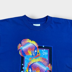 【Royal Caribbean】90s パナマ製 企業系 クルーズ船 プリント Tシャツ ロイヤルカリビアン 熱帯魚 L ブルー シングルステッチ ヴィンテージ US古着