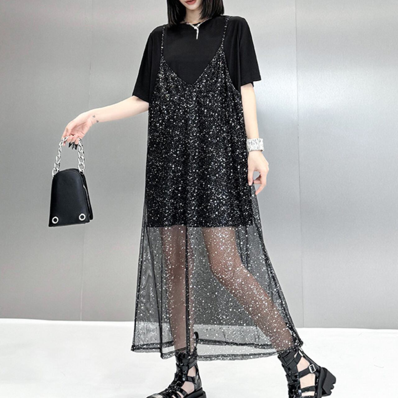 T-shirt dress & mesh dress S1475