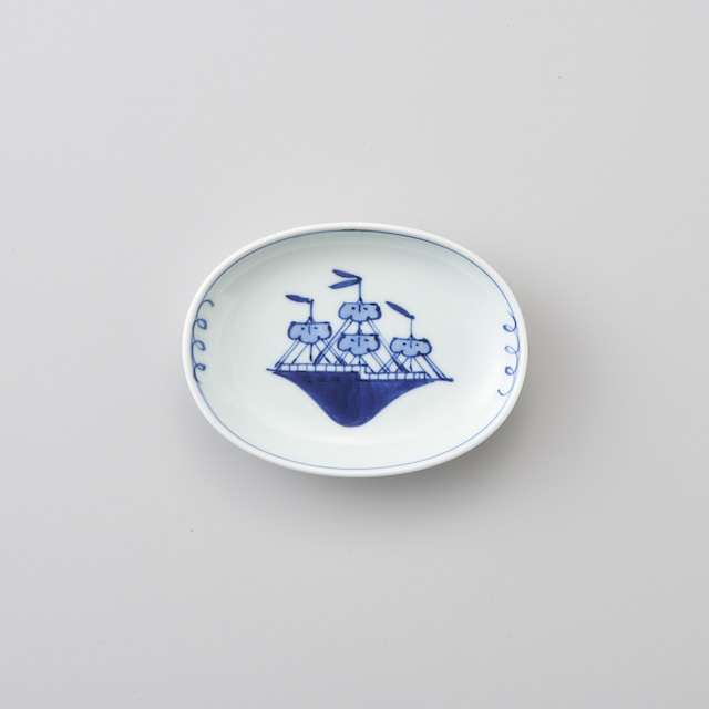 【青花】“帆船” 小判小皿