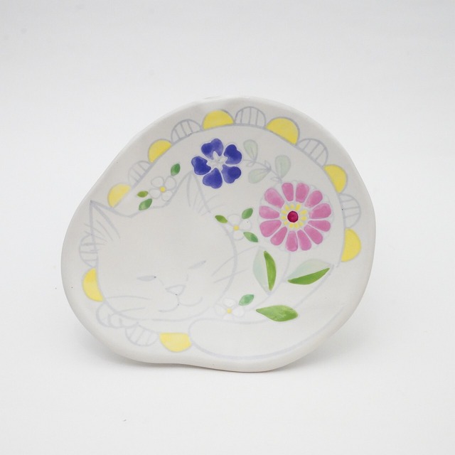 【木村扶由子】動物小皿　百日草こねこ　5-A