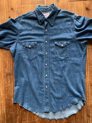 70's Wrangler 70127MW デニムウエスタンシャツ 白タグ USA製 表記(16 1/2 × 33)