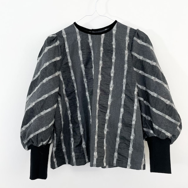 BAR STRIPE PUFF SLEEVE TOP (BLACK) / POTTENBURN TOHKII