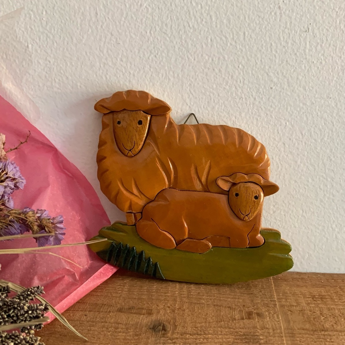 SHEEP & LAMB 壁掛け 木製 ニュージーランド ビンテージ 二匹の 